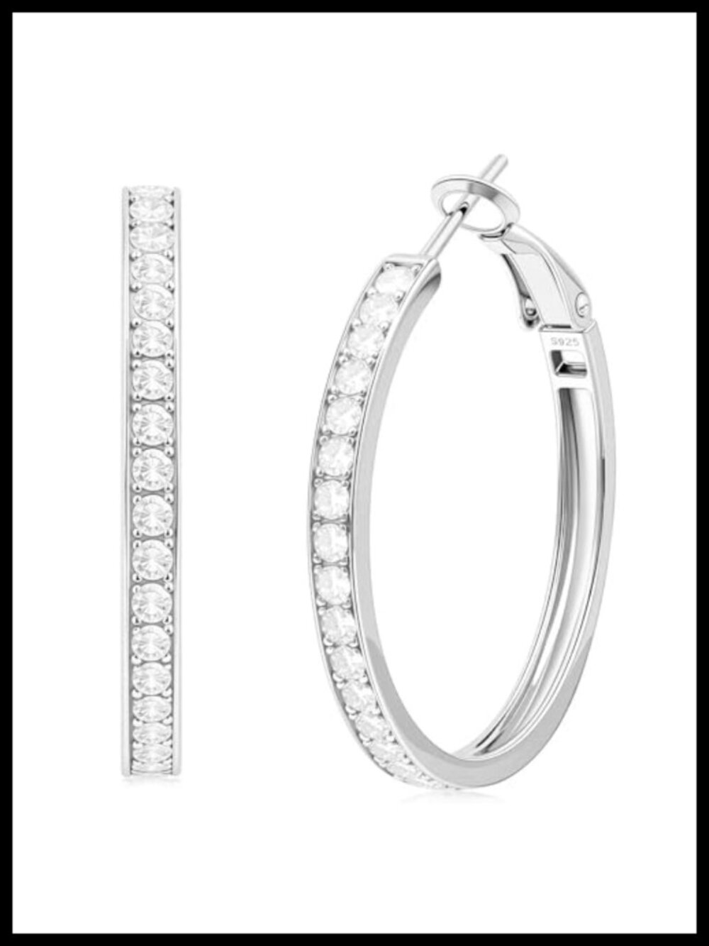 Moissanite Hoop Earrings 18K White Gold Plated 925 Sterling Silver 30mm
